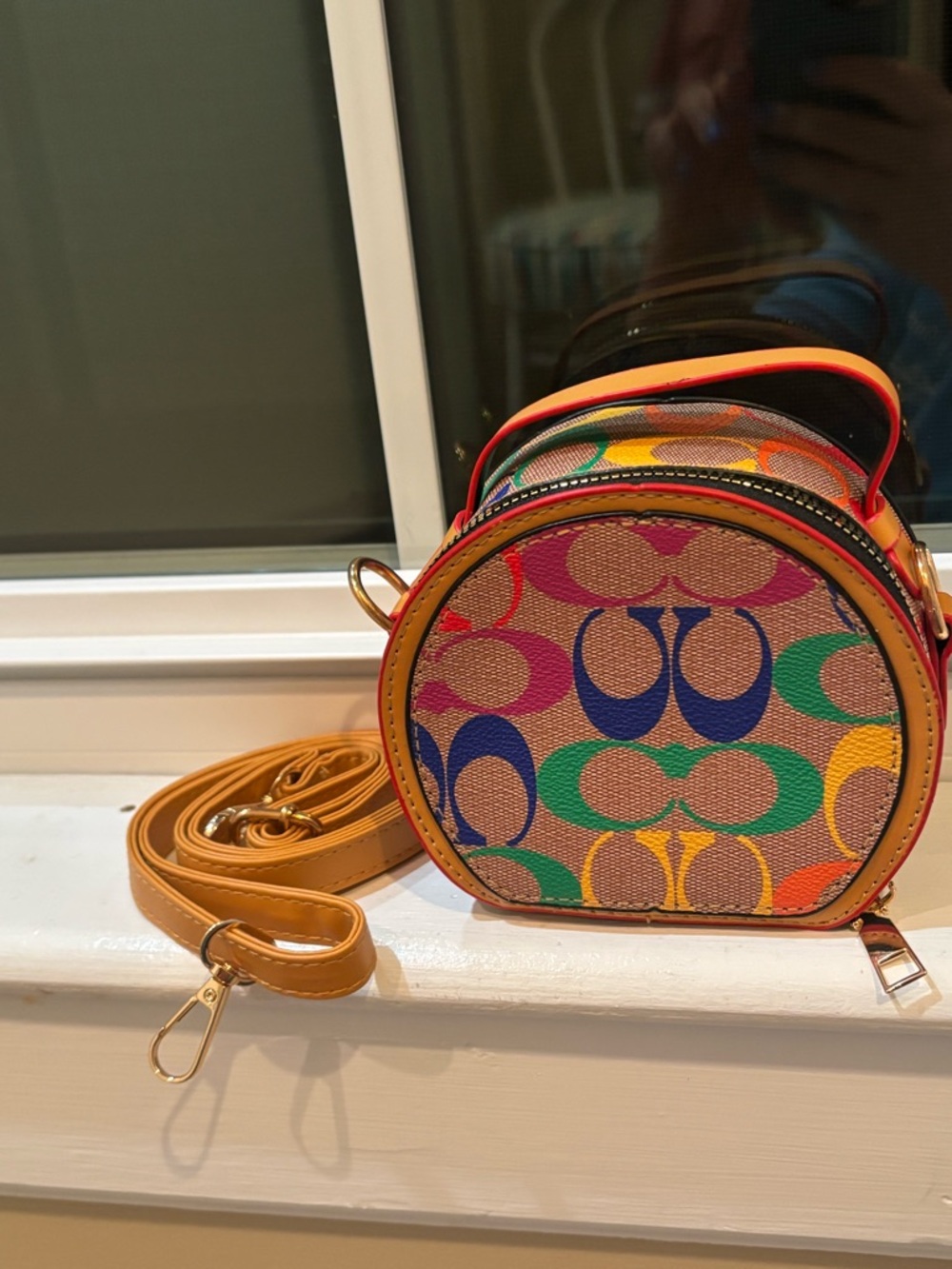 Multicolor Logo-Print Round Crossbody Bag